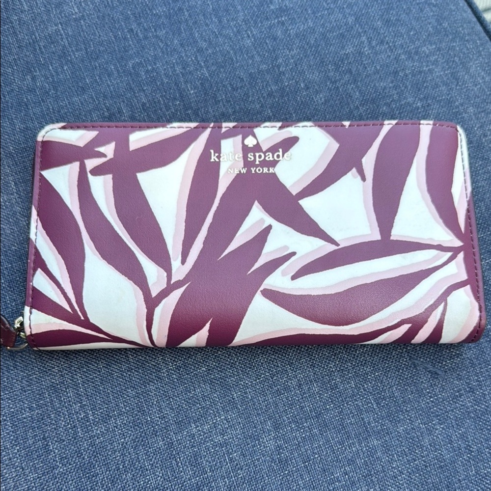 Kate Spade Burgundy, Light Pink, and White Graphic Wallet